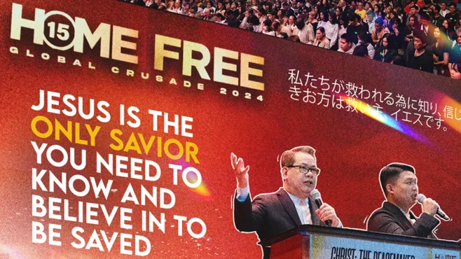"Attendees at the Home Free Global Crusade Christ the Peacemaker Tour 15 in Japan, responding to God’s invitation to peace and embracing faith in Christ."