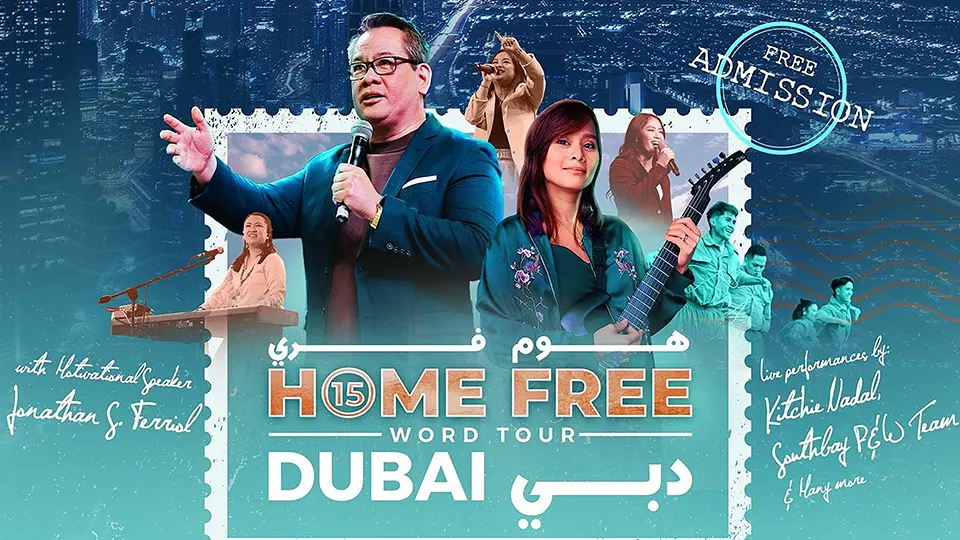 "Record-breaking finale of the Home Free 15 Crusade in Dubai, UAE, with attendees gathered for a powerful moment of worship and global outreach."
