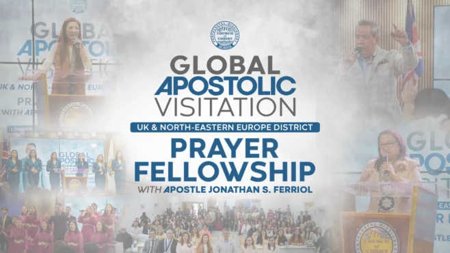 "Apostle Jonathan S. Ferriol leading a powerful prayer fellowship during the Apostolic Visitation in London, sparking a spiritual revival among attendees."