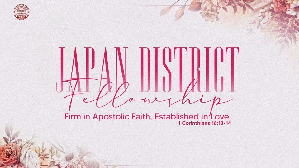 "A group of believers gathered during the PMCC 4th Watch Japan District Fellowship 2025, celebrating their apostolic faith and love in unity."
