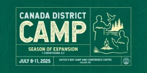 Delegates of PMCC (4th Watch) Canada District Camp 2025 gathered at Huyck’s Bay Camp & Conference Centre, participating in worship, seminars, and fellowship activities, with Evangelists Leticia Ferriol and Violy Concepcion leading sessions on spiritual growth and church expansion.
