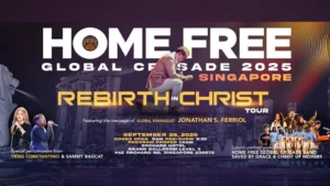 Thousands worship during the Home Free Global Crusade 2025 Singapore at Orchard Hotel Grand Ballroom, witnessing a powerful move of God.