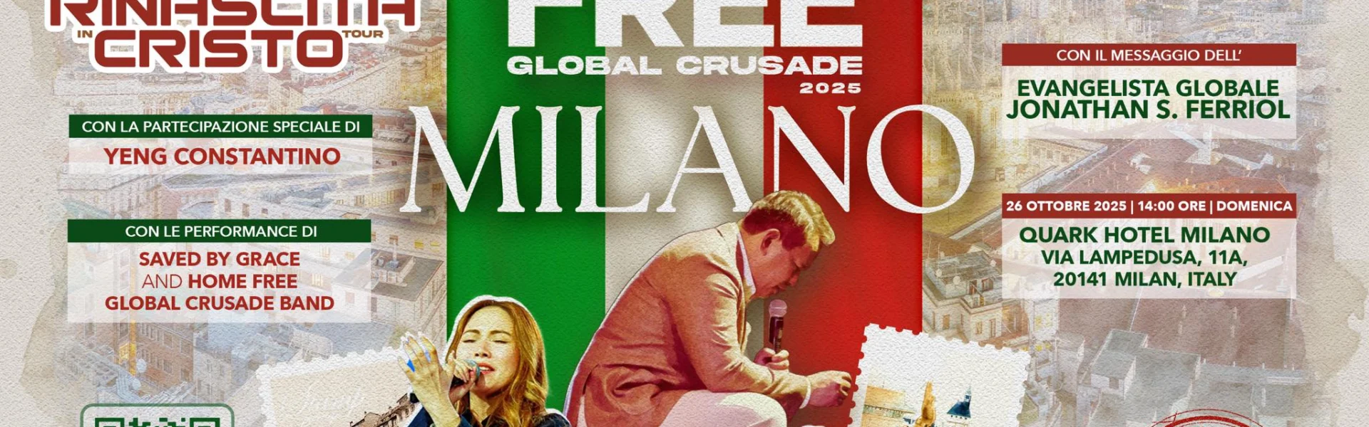 Home Free Global Crusade 2025 Milan worship gathering at Quark Hotel Milano